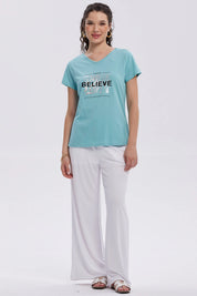 Polera Mujer Print Aplicación Folia Aqua