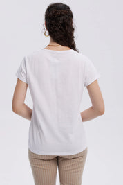 Polera Mujer Print Aplicación Folia Blanco