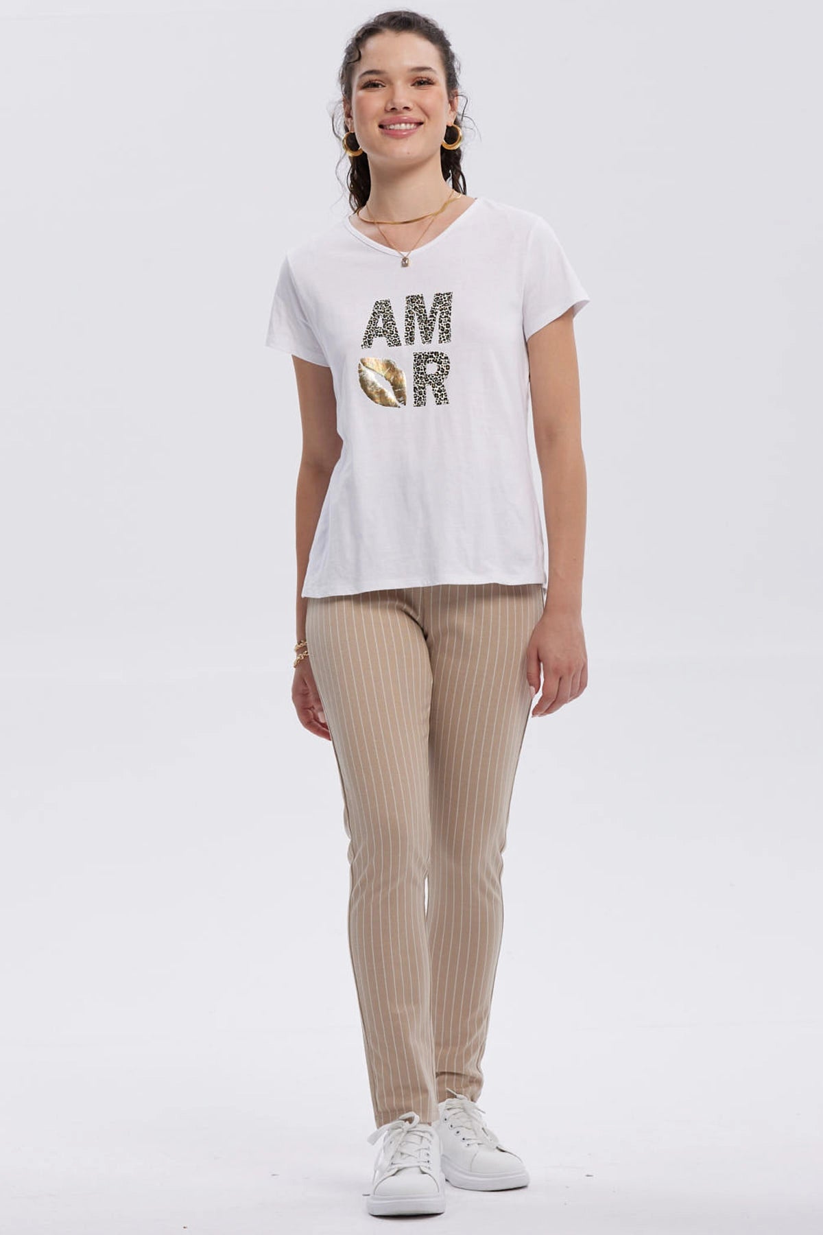 Polera Mujer Print Aplicación Folia Blanco