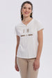Polera Mujer Print Aplicación Folia Crudo