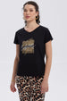 Polera Mujer Print Aplicación Folia Negro