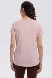 Polera Mujer Print Aplicación Folia Palo Rosa
