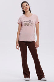 Polera Mujer Print Aplicación Folia Palo Rosa