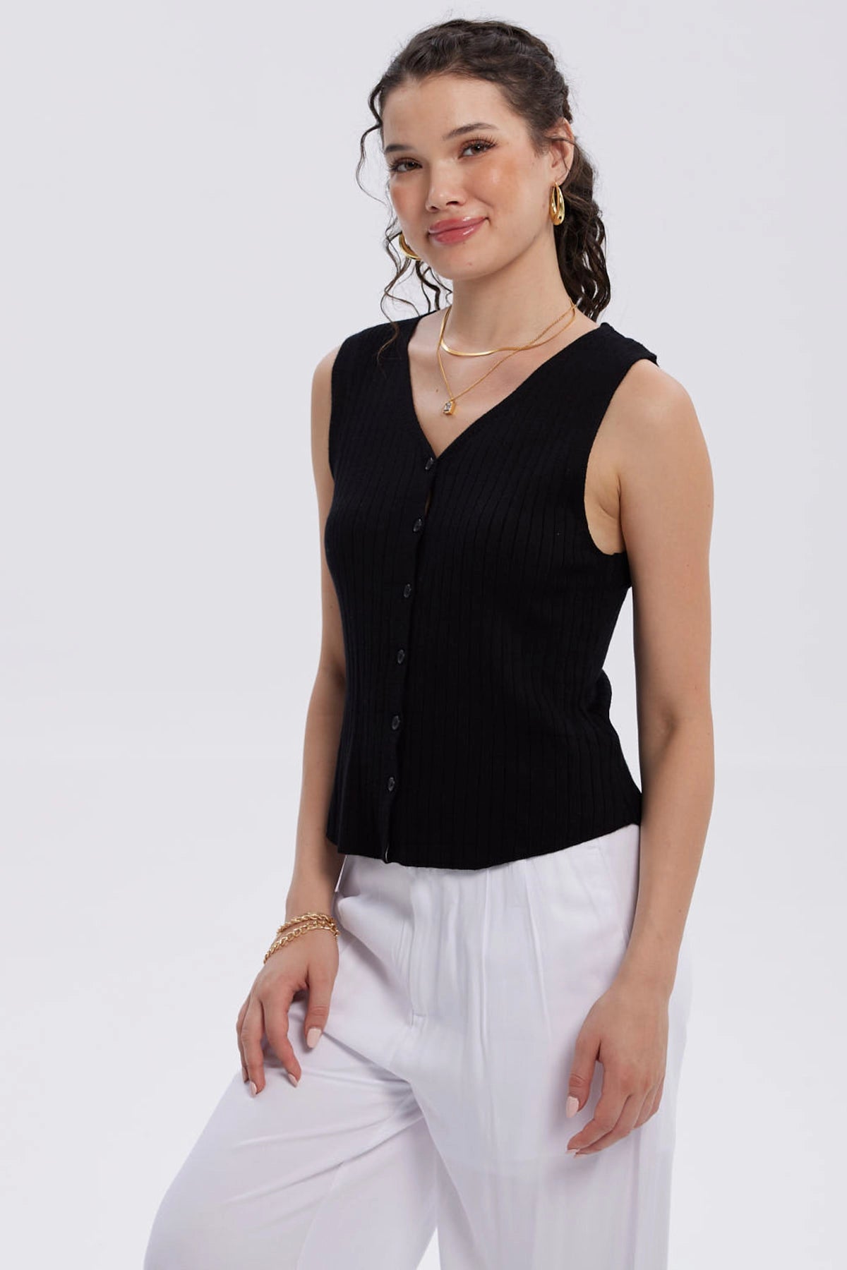 Sweater Mujer Abotonado Negro