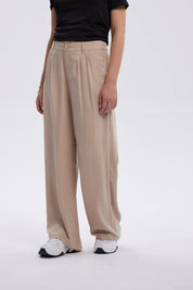 Pantalón Mujer Palazzo Liso Beige