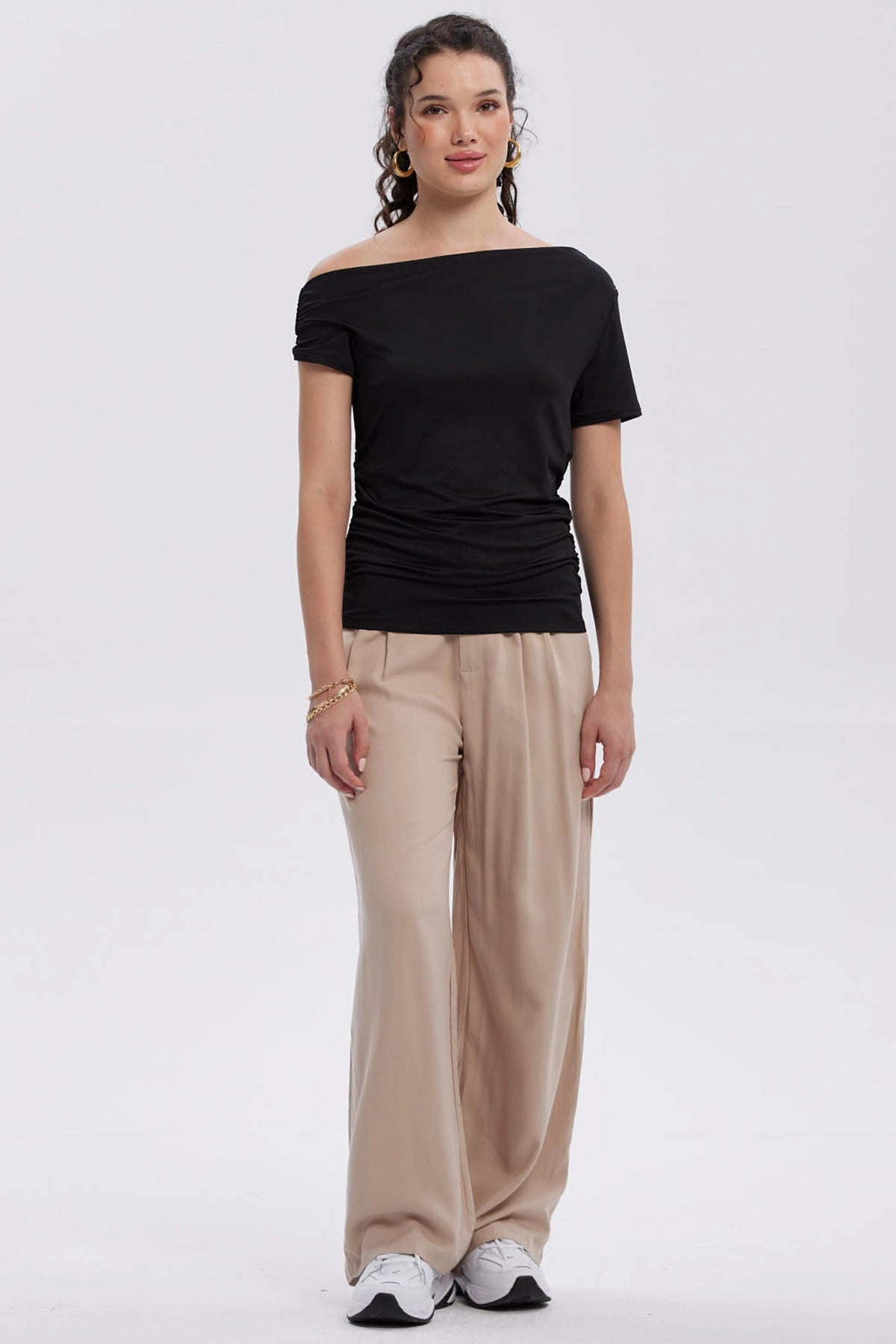 Pantalón Mujer Palazzo Liso Beige