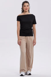 Pantalón Mujer Palazzo Liso Beige