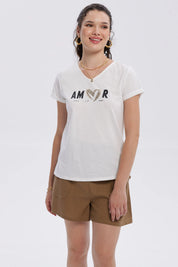 Polera Mujer Dobladillo Manga Crudo