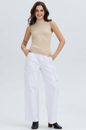 Pantalón Mujer Pretina Alta Con Cinturón Blanco