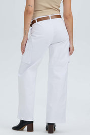 Pantalón Mujer Pretina Alta Con Cinturón Blanco