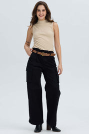 Pantalón Mujer Pretina Alta Con Cinturón Negro