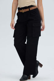 Pantalón Mujer Pretina Alta Con Cinturón Negro