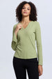 Polera mujer rib lisa verde musgo de manga larga