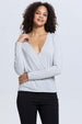 Sweater mujer escote V gris manga larga