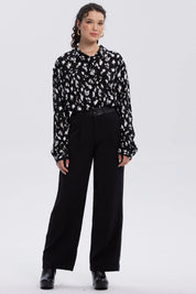 Pantalón Mujer Aplicación Pu Pretina Negro