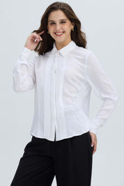 Blusa Mujer Abotonada Pliegues Crudo
