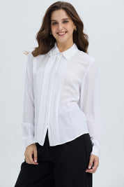 Blusa Mujer Abotonada Pliegues Crudo
