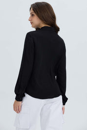 Blusa Mujer Abotonada Pliegues Negro