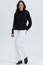 Blusa Mujer Abotonada Pliegues Negro