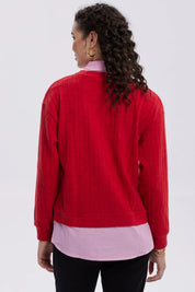 Sweater Mujer Aplicación Blusa Rojo Oscuro