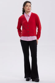 Sweater Mujer Aplicación Blusa Rojo Oscuro