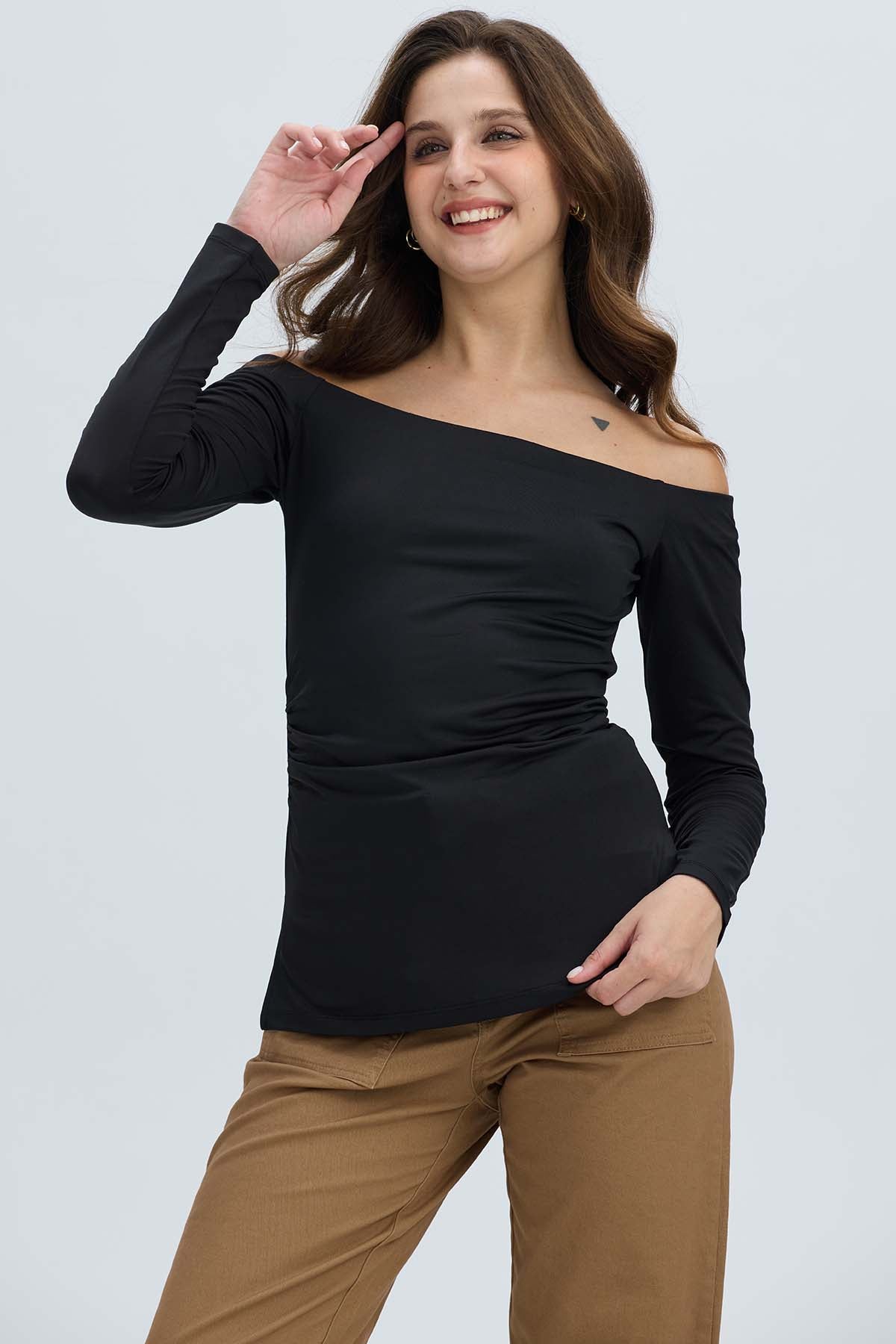 Polera Mujer Escote Bardot Negro