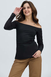 Polera Mujer Escote Bardot Negro