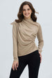 Polera Mujer Aplicación Arrugado Beige Oscuro