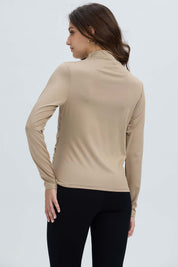 Polera Mujer Aplicación Arrugado Beige Oscuro