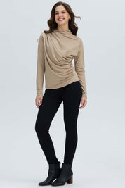 Polera Mujer Aplicación Arrugado Beige Oscuro