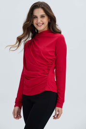 Polera Mujer Aplicación Arrugado Rojo Oscuro