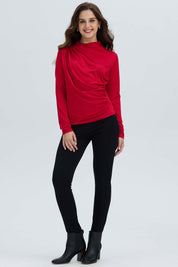 Polera Mujer Aplicación Arrugado Rojo Oscuro