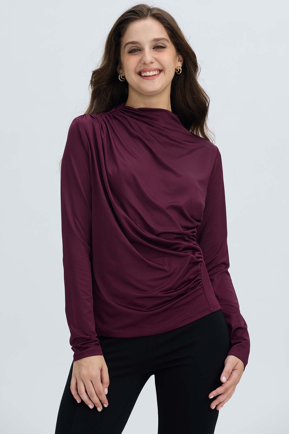 Polera Mujer Aplicación Arrugado Vino