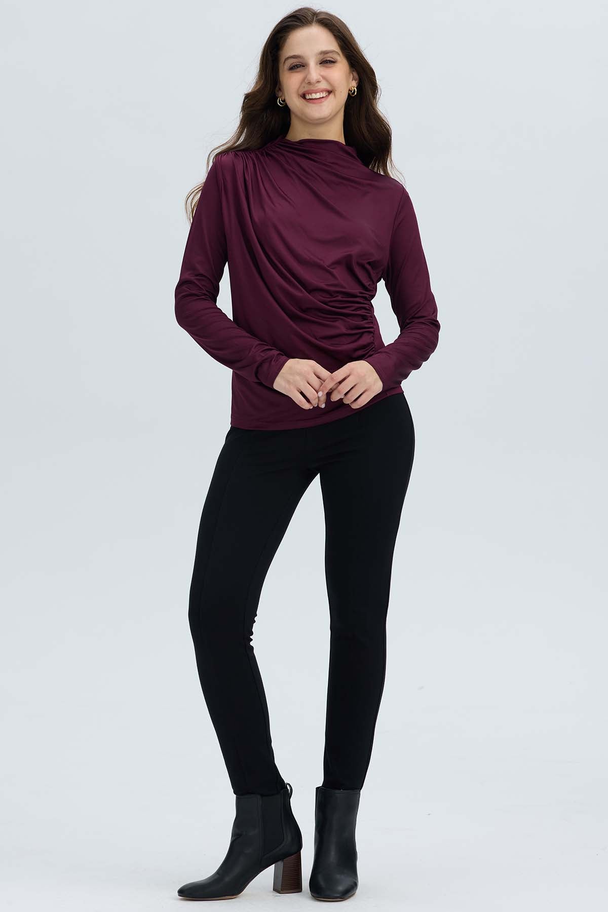 Polera Mujer Aplicación Arrugado Vino