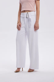 Pantalón Mujer Sastrero Con Cinturón Blanco