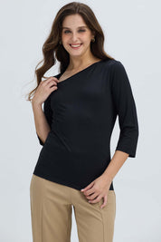 Polera Mujer Detalle Hombro Negro