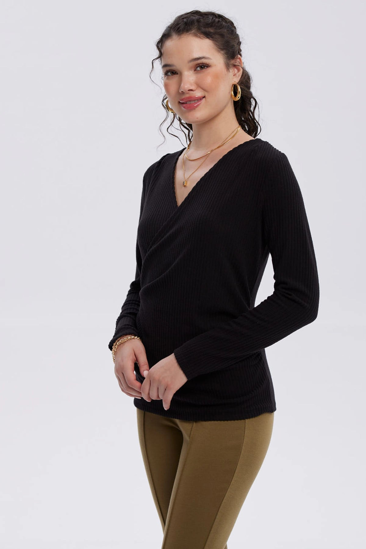 Polera Mujer Cruce Delantero Negro