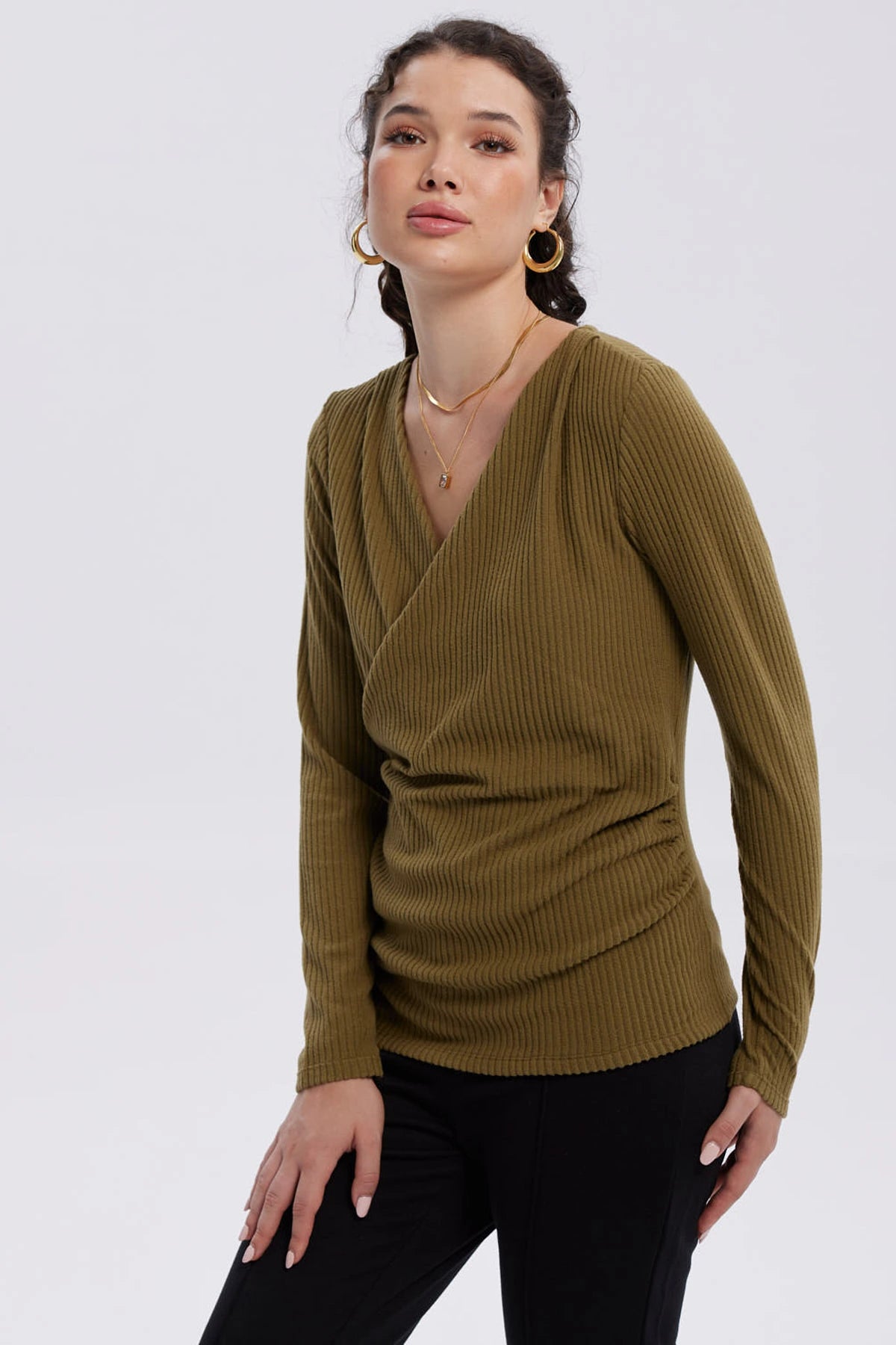 Polera Mujer Cruce Delantero Verde Militar