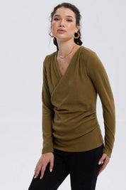 Polera Mujer Cruce Delantero Verde Militar