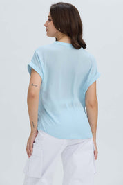 Blusa Mujer Dobladillo En Manga Celeste Claro