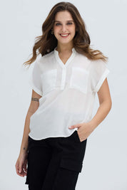 Blusa Mujer Dobladillo En Manga Crudo