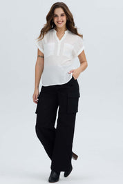 Blusa Mujer Dobladillo En Manga Crudo