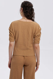 Polera Mujer Abotonada Con Textura Beige