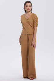 Polera Mujer Abotonada Con Textura Beige