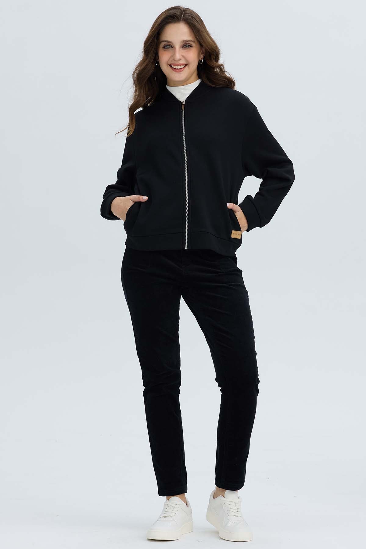 Polerón Mujer Liso Estilo Bomber Negro