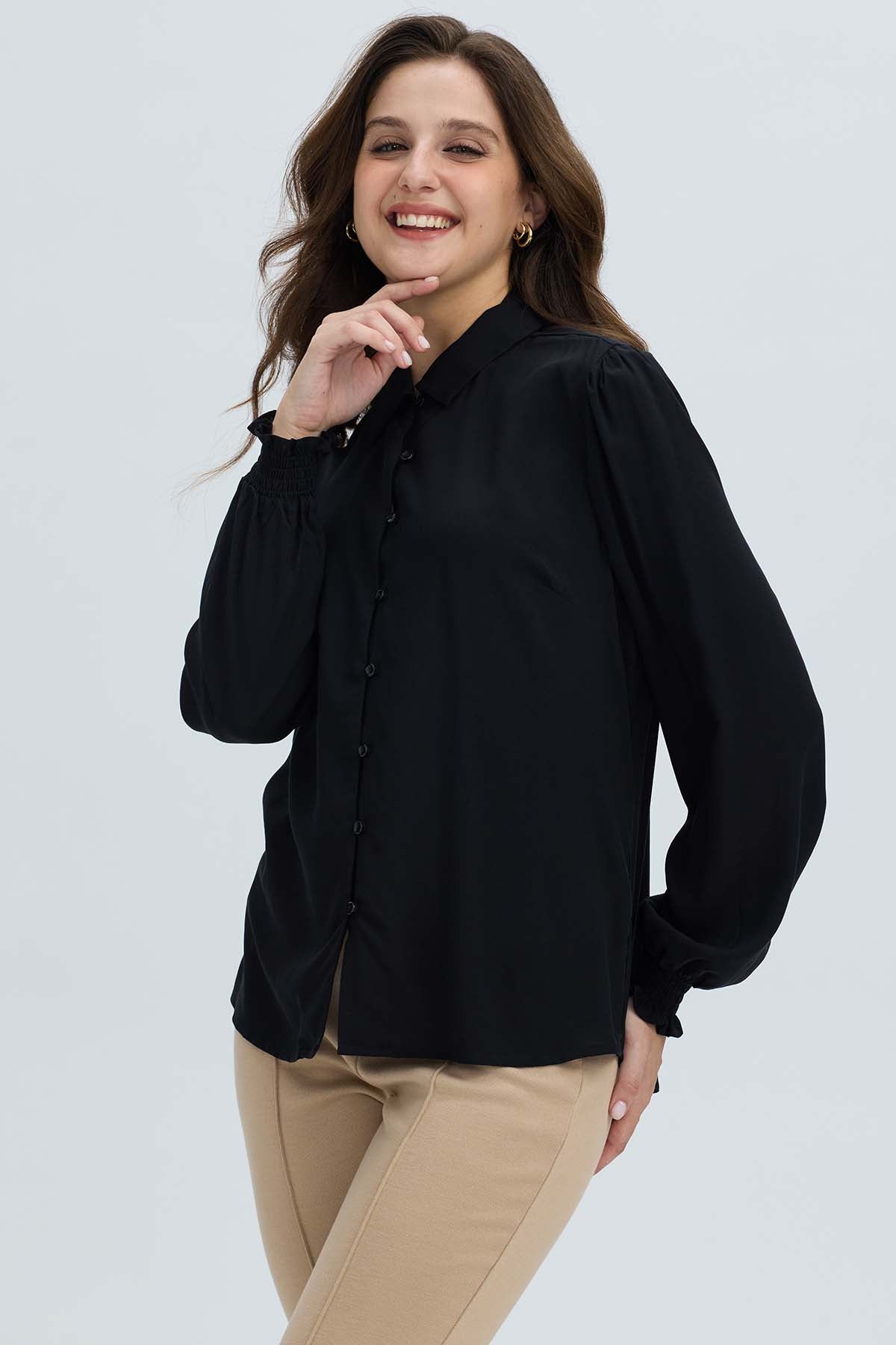 Blusa Mujer Puño Elasticado Negro