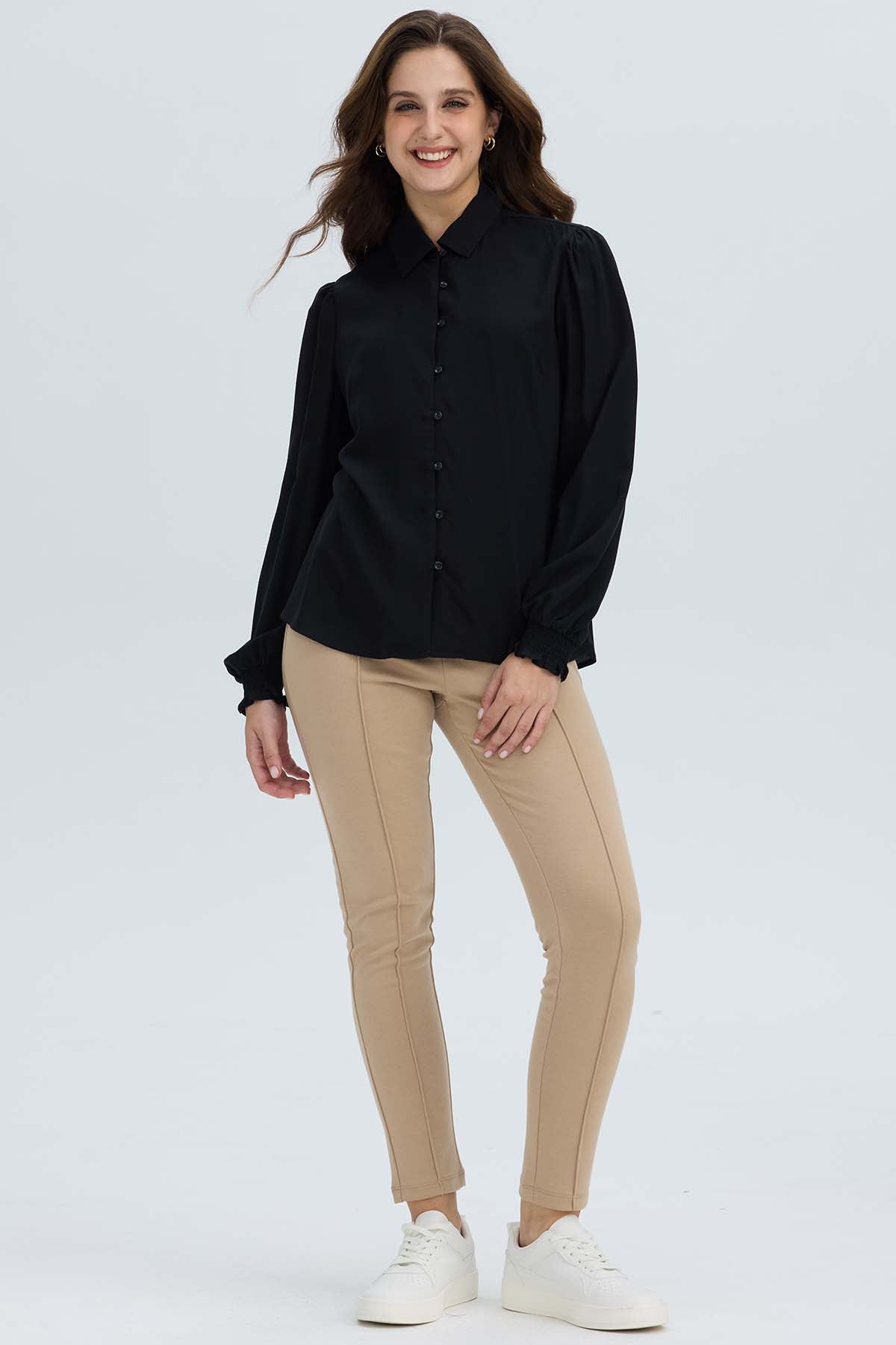 Blusa Mujer Puño Elasticado Negro