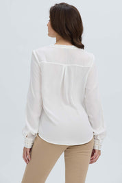 Blusa Mujer Abotonada Aplicación Crudo