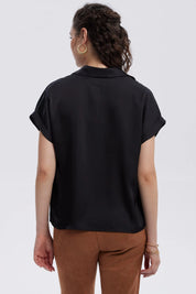 Blusa Mujer Satín Abotonada Negro
