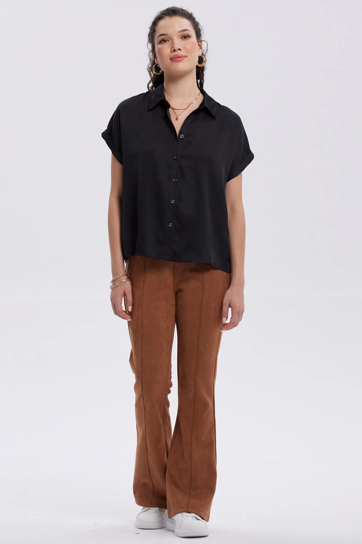 Blusa Mujer Satín Abotonada Negro